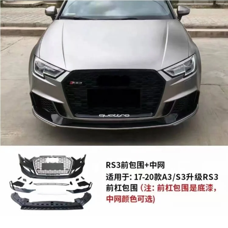 Car Bumpers Facelift Body Kit Front Bumper Kit With Grille For Audis A3 S3 Upgrade To RS3 2017-2020