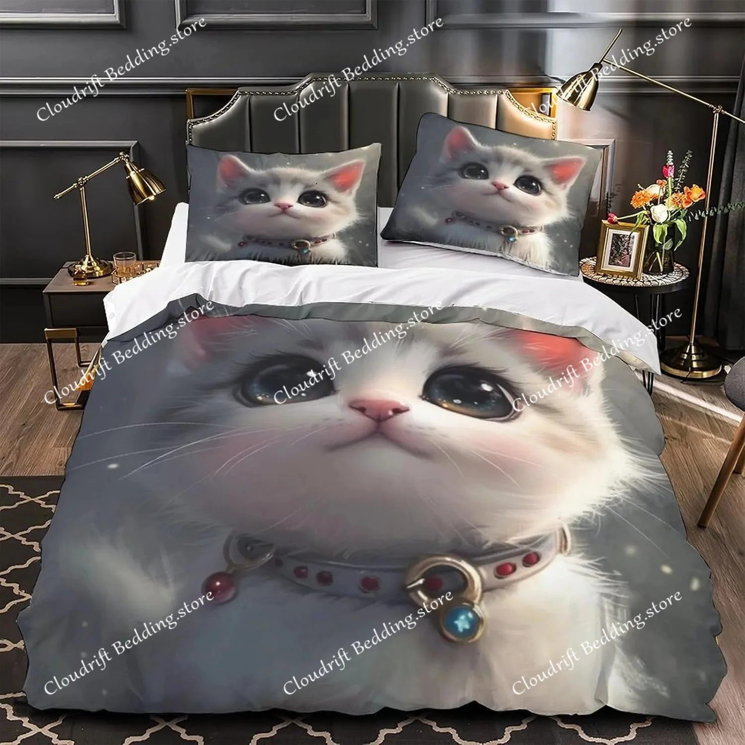 

Cute cat bedding set, 3D printed premium comfortable duvet cover set with pillowcase, bedding, children's home textiles, adults