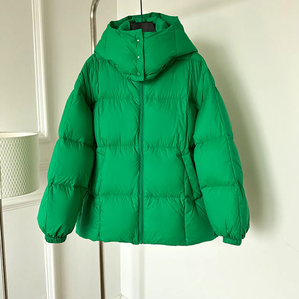 

Korean Style Short Women's Down Jackets White Duck Down Female Fashion Zipper Winter Outerwear Thick Warm Hooded Parkas