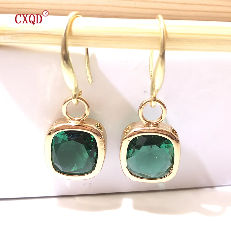 Trendy Exquisite Transparent Multicolor Square Glass Drop Earrings for Women Fashion Jewelry Gold Color Wedding Party Gift