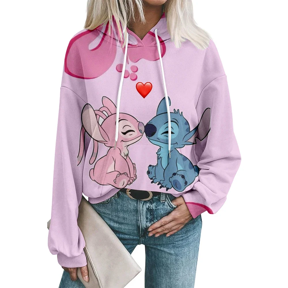 Sweat à capuche de loisirs pour femmes, ample et confortable, imprimé Disney Stitch, manches longues, col rond, pull de rue, nouvelle collection automne hiver