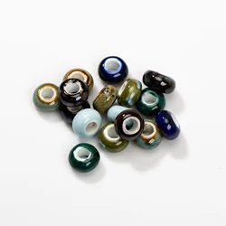 10pcs Large Hole Ceramic Abacus Beads 15x8mm, Multi-Color Glazed for DIY Jewelry and Crafting, High-Temperature Fired, 25g