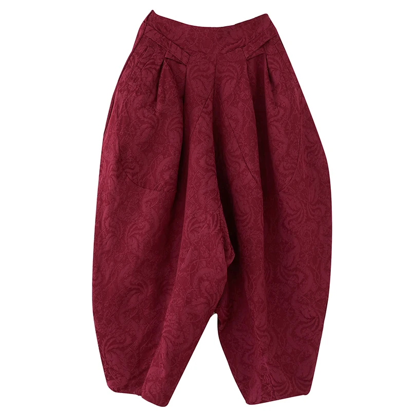 Netzfarbene bestickte Faltenhose, lockere Passform, Freizeithose, große Größe, faion Laternenhose für Damen, Baggy-Leggings
