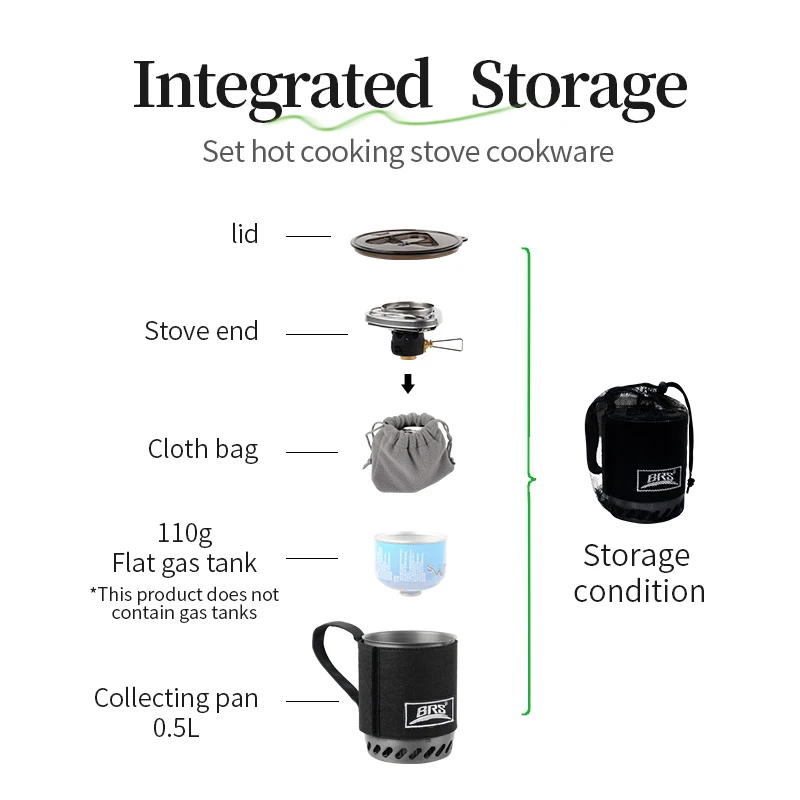 BRS-61 Camping geïntegreerde warmteopvangpotbrander ultralichte draagbare wandelkachel buitenkoken backpacking kooktoestel