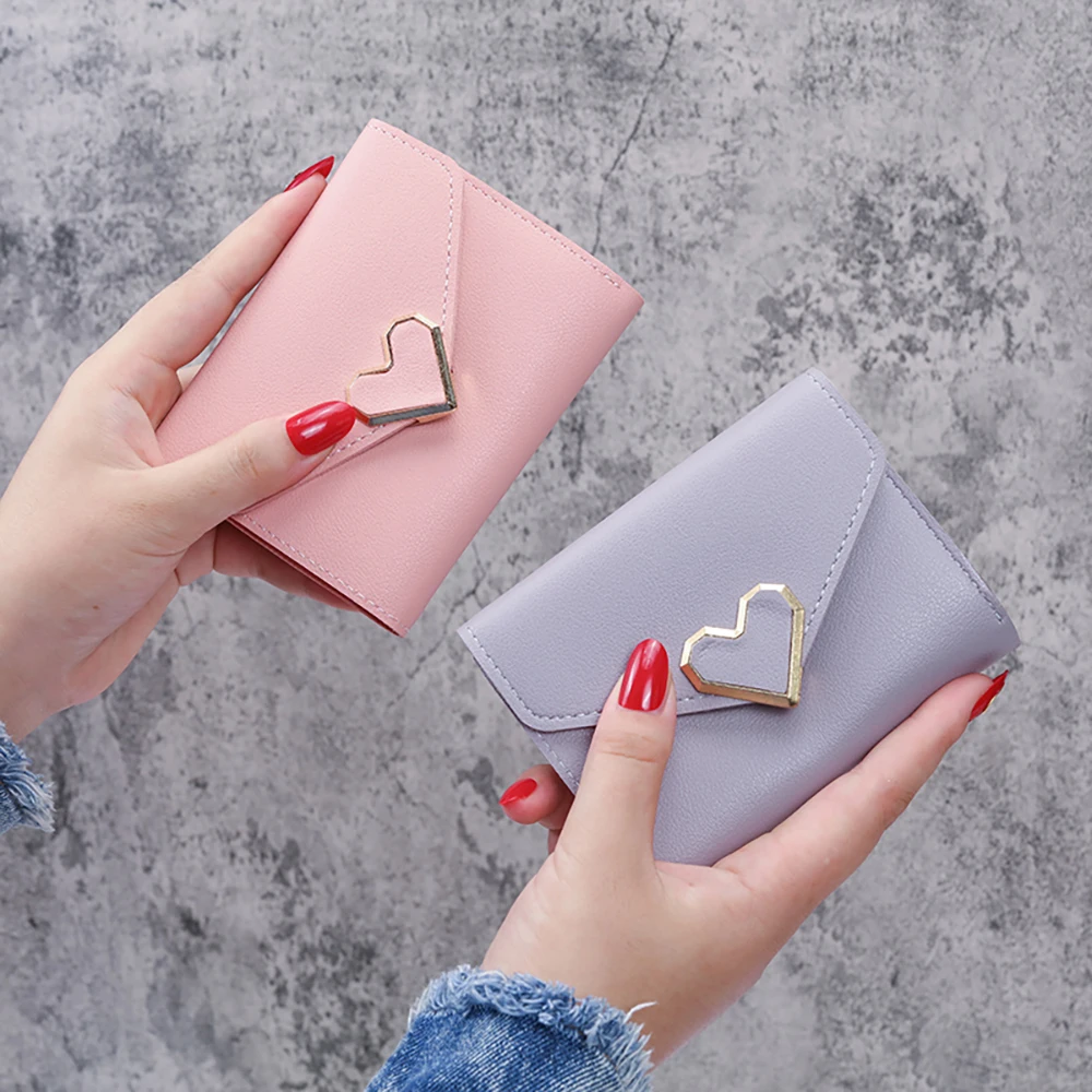 Small Women Wallet Love Heart Short Women\'s Wallets Card Holder Girls Mini Woman Fashion Lady Coin Purse for Female Clutch Bags