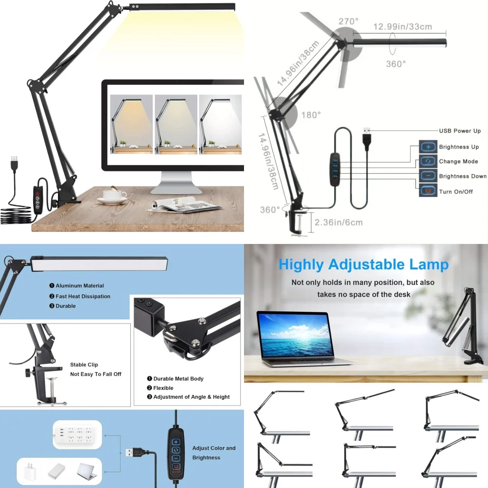 

Настольная лампа PlugLED с регулируемой гусиной шеей и зажимом для ухода за глазами, чтения, учебы, рабочего освещения, современные настольные лампы с питанием от USB