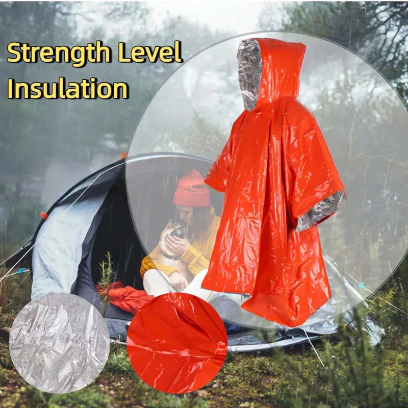 Conjunto de Capa de Chuva e Cobertor Térmico, Equipamento de Sobrevivência Refletivo e Impermeável para Caminhadas na Natureza