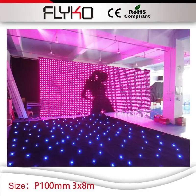 P100mm 3M*8M  stage dj LED vision curtain DJ light display For Stage Pub DJ Wedding Event Show Performances Backgroundv