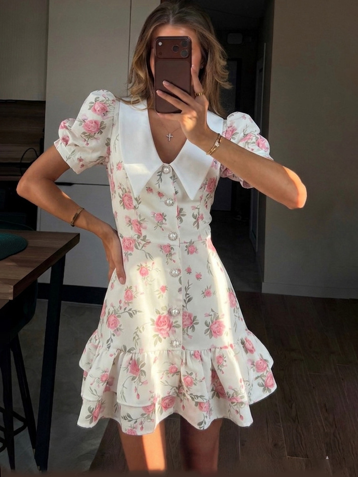  Tossy Printed Lapel Fashion Mini Dress Women's Short Sleeve Patchwork Contrast Elegant Summer Dress 2025 Female Bodycon Dress 