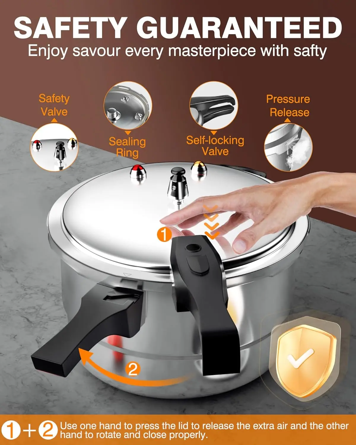 

11Qt Aluminum Pressure Cooker w/Release Valve & Multiple Protective Devices,Pressure Canner Compatible with Gas&Induction Cooker