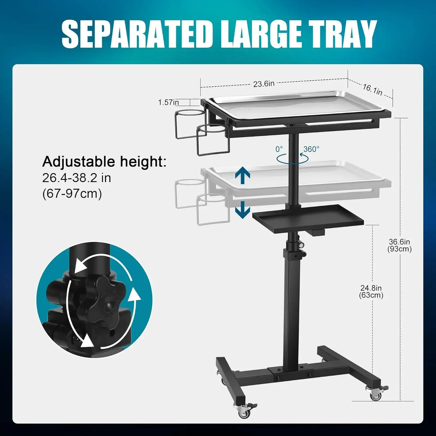 Поднос для татуировки из нержавеющей стали с колесами, тележкой с регулируемой высотой, поднос для тату-рабочей станции для татуировки для тату-студии Sa