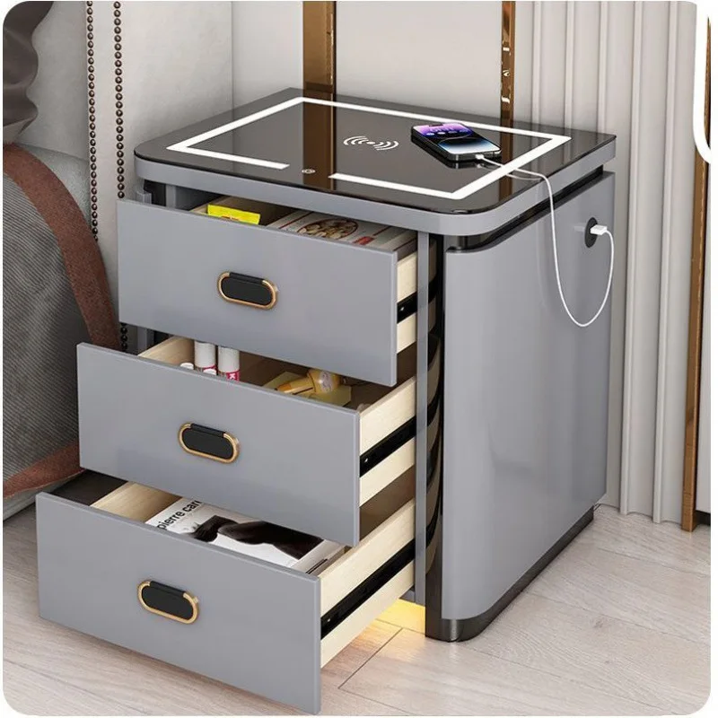

Good Selling Home Furniture Cabinet Smart Night Stand Led Light and Charger Wireless Charging Smart 3 Drawer Bedside Table
