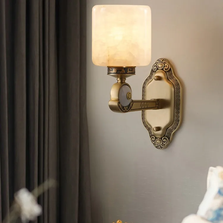

New Chinese style, wall lamp, all copper, marble, living room, background wall, modern
