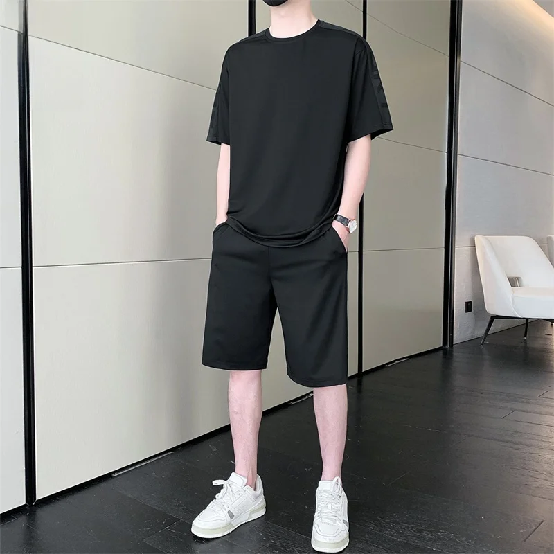 

Ice Silk ort Sve Sports Set Men's Summer Trendy Casual orts Five-Quarter Length Polyester And Spandex Blend