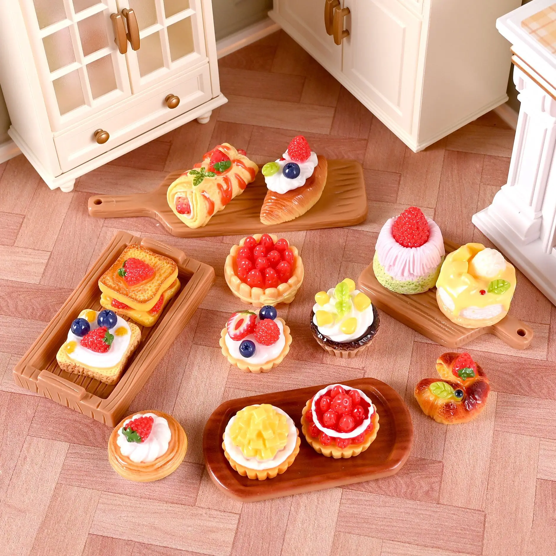 5 قطعة كعكة دمية الحلوى كعكة الفاكهة البيض تارت نموذج صغير الراتنج المطبخ المشهد ديكور لعب المطبخ اللعب مصغرة DIY بها بنفسك اكسسوارات