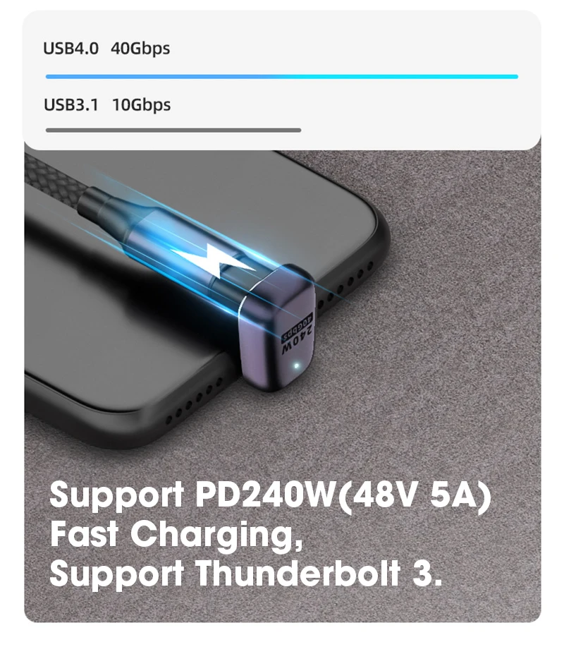 USB 4.0 PD 240 W 8 K 60 Hz Ladegerät-Anschluss für MacBook 40 Gbit/s Hochgeschwindigkeits-USB-C OTG U-förmiger gerader Winkel-Stecker auf Buchse