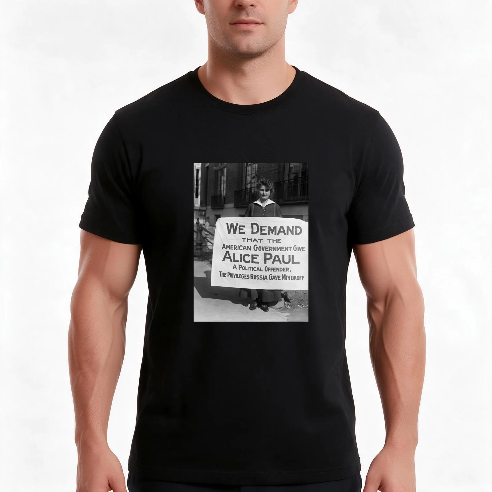 Suffragette With Sign Supporting Alice Paul - 1917 T-Shirt, Summer Casual Cotton Tee, Oversized Streetwear Tops, 100% Cotton