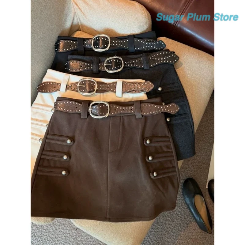 American Retro Women's Autumn New High Waist Short Skirt Rivet Color Matching Wear-resistant Joker Slim and Comfortable Pants