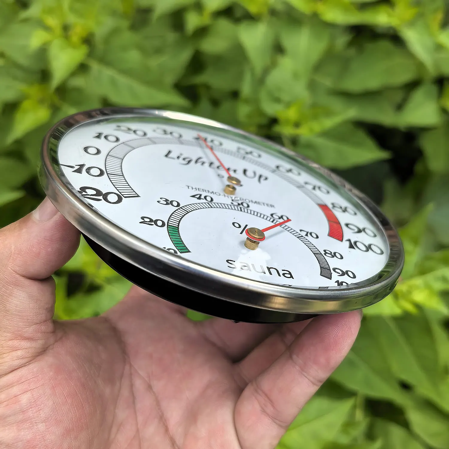 Mechanisches Thermometer-Hygrometer mit Metallgehäuse, keine Batterie erforderlich, Temperatur- und Feuchtigkeitsmesser für Innenräume, Badezimmer, Sauna & Dampfbad – Detail 13