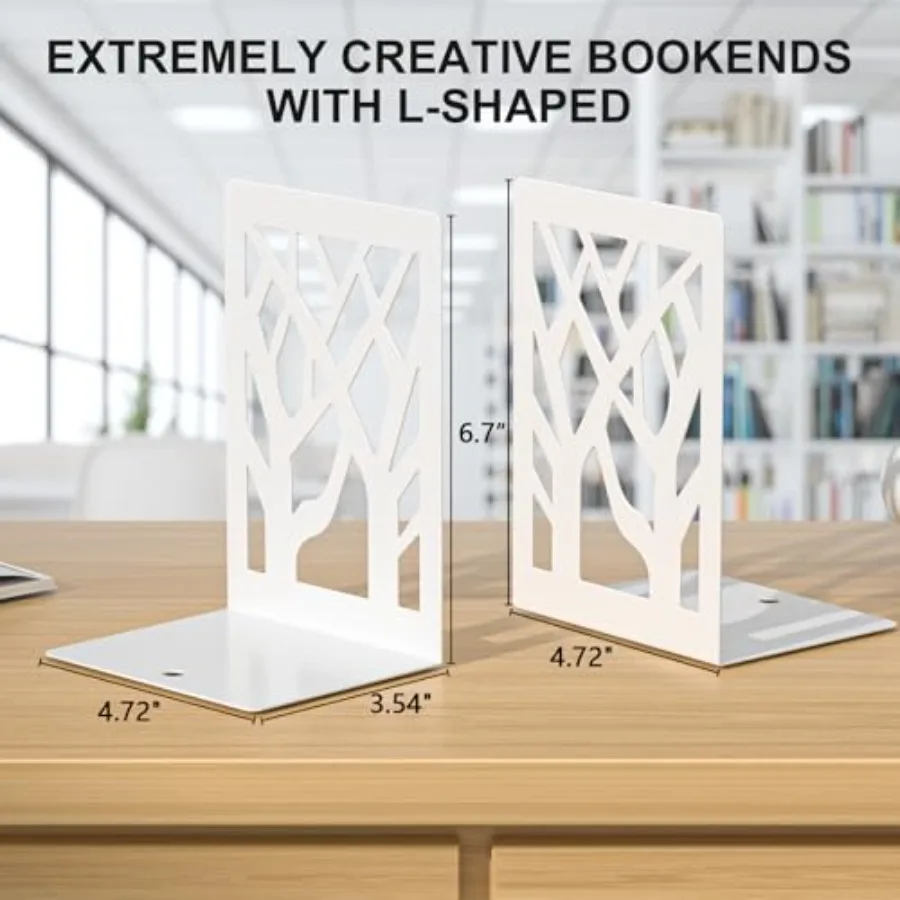 Bookends, Tree Design Modern Metal Bookends for Shelves, Unique Tree Book Ends Decorative Book Organizer for Desk, Decorative S