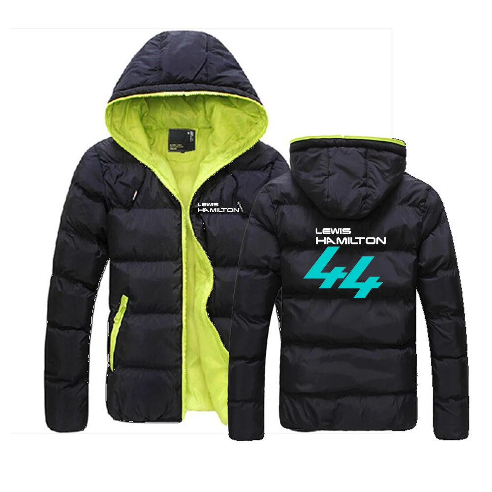 F1 Driver Lewis Hamilton Digital 44 Men's New Jacket Color Block Zip Hooded Cotton Padded Long Sleeve Coat Thick Outwear Jacket view 3
