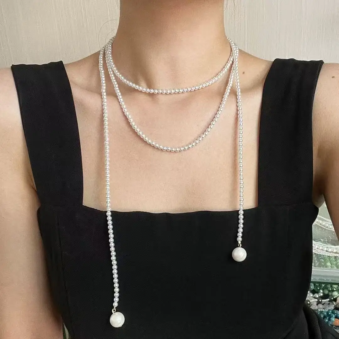 Hot Sale Vintage Crystal Faux Pearl Sweater Chain, High-Quality Multi-Way Long Simulated Pearl Necklace Wholesale