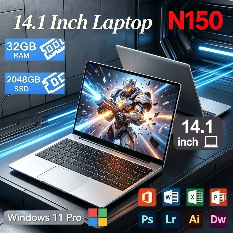 2026 Ultra‑Slim Portable Notebook 14.1'' Intel N150 Win11 32GB RAM 2TB SSD Powerful PC For Office Gaming Entertainment Daily Use
