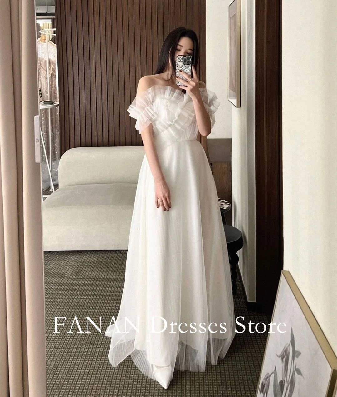 

FANAN Korea Ivory Strapless Elegant Tulle Wedding Dresses 웨딩드레스 A-Line Corset Sleeveless Custom Made Bride Gowns Plus Size