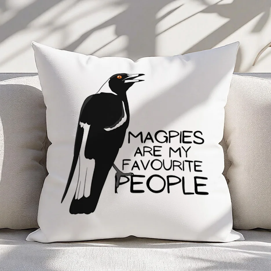 1pcs Short Plush Magpie “My Favourite People” Pillow Cover 18x18 Inch Printed Bird Design Zipper Cushion Case Sofa Bed Decor