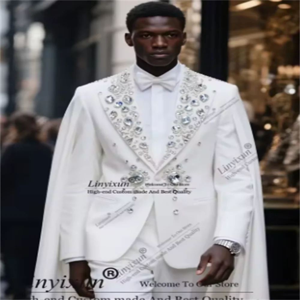 

Customized Slim Fit Elegant Velvet Wedding Suits For Men Groom Tuxedos 2 Piece Sets High End Beaded Crystals Party Ropa Hombre