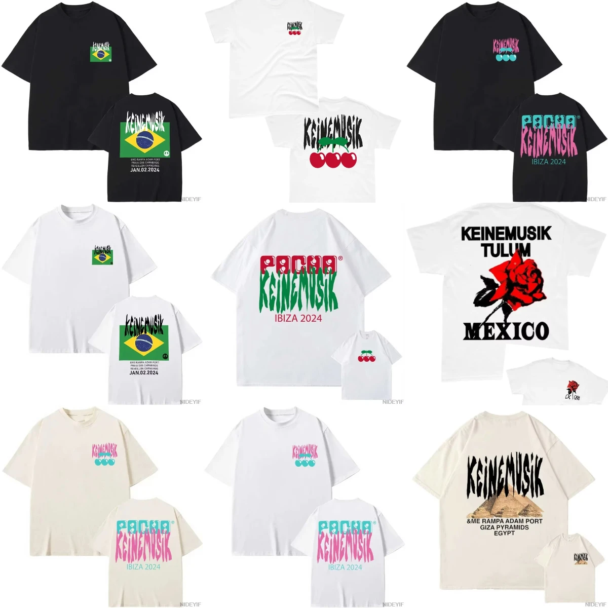 Camiseta 25SS informal de algodón de manga corta para mujer, camiseta Keinemusik X Pacha, camiseta estampada de calle para hombre, camisetas de gran tamaño de Hip Hop, ropa