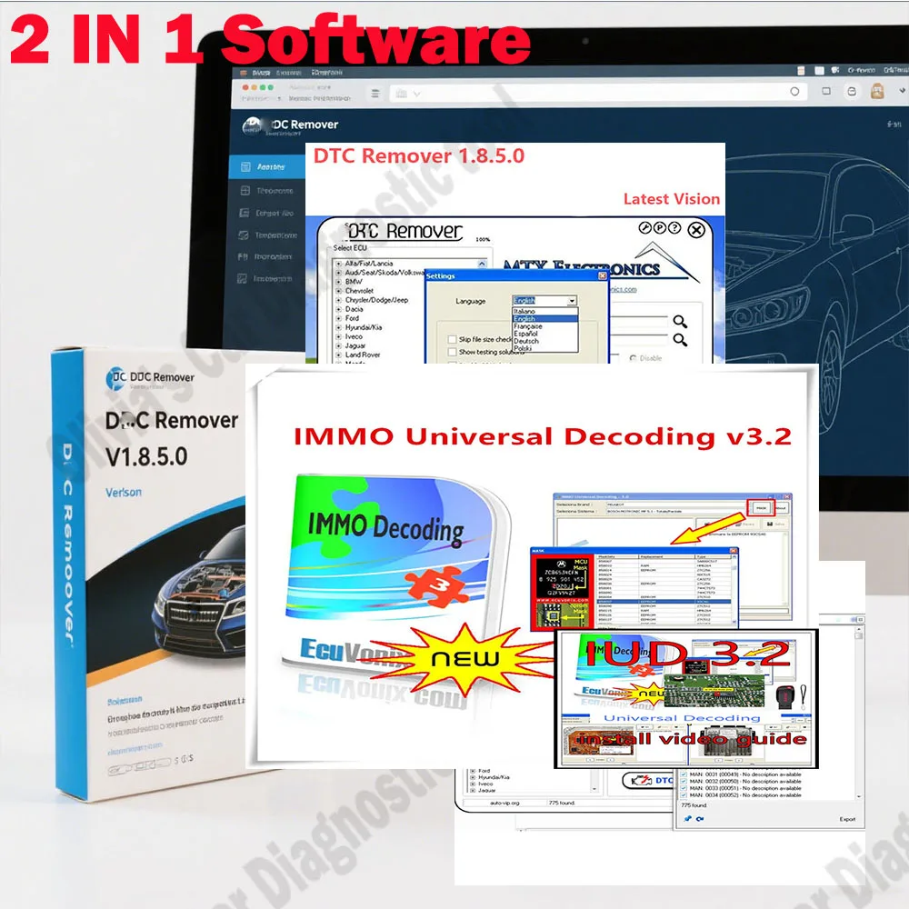 

New DTC Remover 1.8.5.0 Car accessories Software + IMMO Universal Decoding 3.2 obd2 scanner IMMO Off with Keygen Unlimited Crack