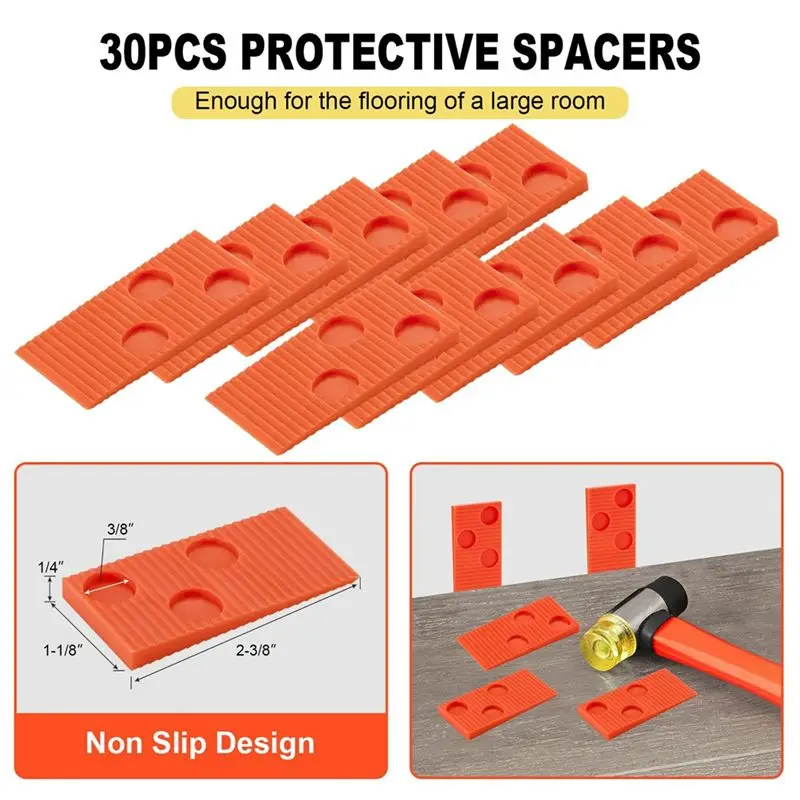 SYW-Laminate Wood Flooring Plastic Handle Installation Hammer, Small Return Hook With Tapping Block And 30 Orange Washer