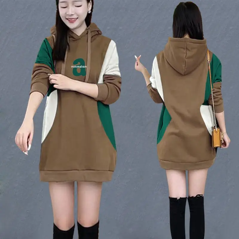 Fashion Printed Spliced Color Hooded Sweatshirts Female Clothing 2023 Autumn Winter Loose Casual Tops All-match Sweatshirts