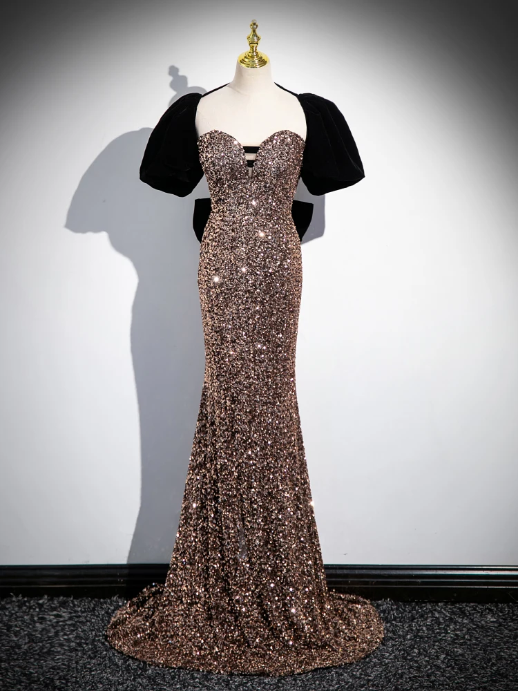 

Элегантное длинное вечернее платье для женщин, высококачественное, с пайетками, фасон «рыбий хвост», роскошное, для выступлений, вокальных экзаменов, корпоративных мероприятий, новогодних вечеринок и ведущих.