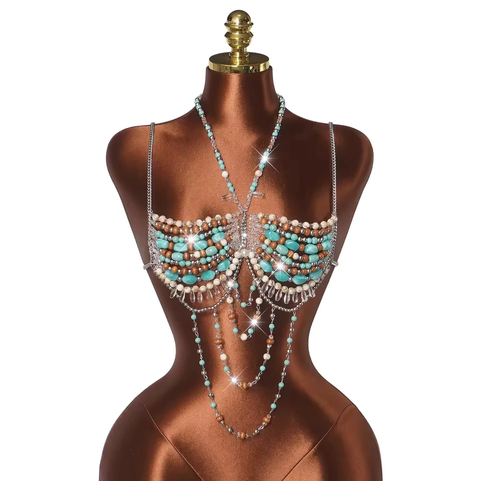 Summer European And American Top, Colorful Pearl Small Vest, Sexy Hollow-Out Multicolored Pearl Bustier