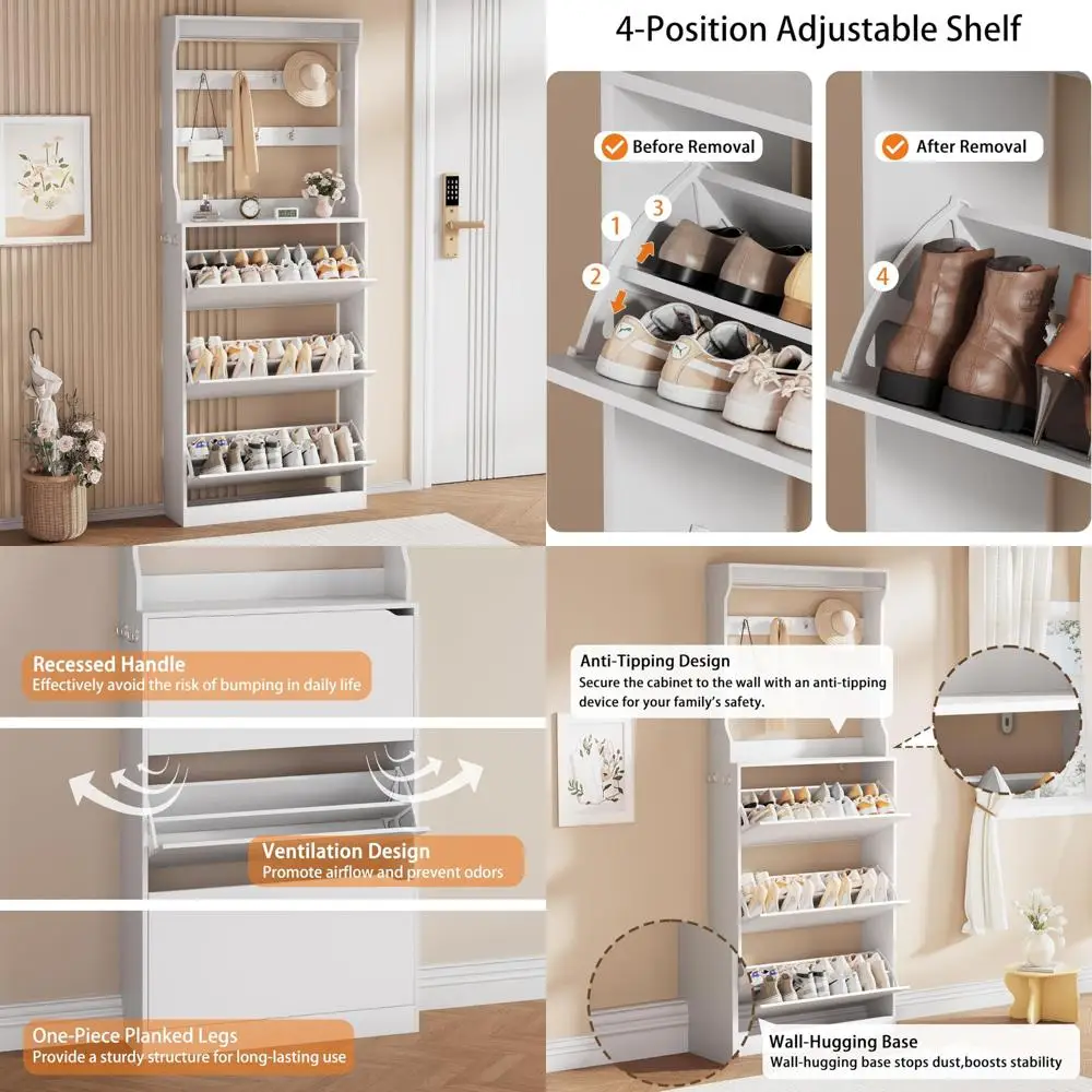 Modern White Entryway Shoe Cabinet with 3 Drawers and 3 Shelves, Spacious Storage for 31.5 x 9.37 x 78.74 Inches
