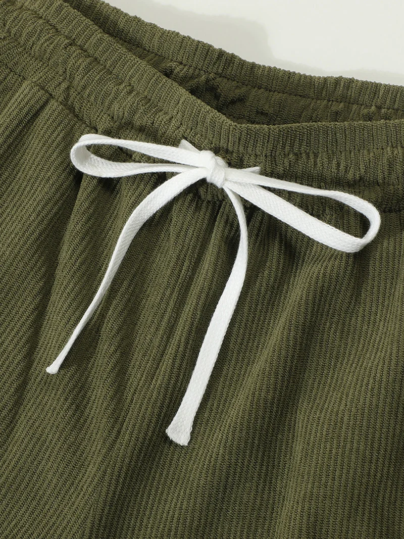 Herren Cord-Cargohose mit Elastischem Bund und Kordelzug, Lässige Hose mit Seitentaschen, Gerades Bein für Frühling und Herbst – Detail 26