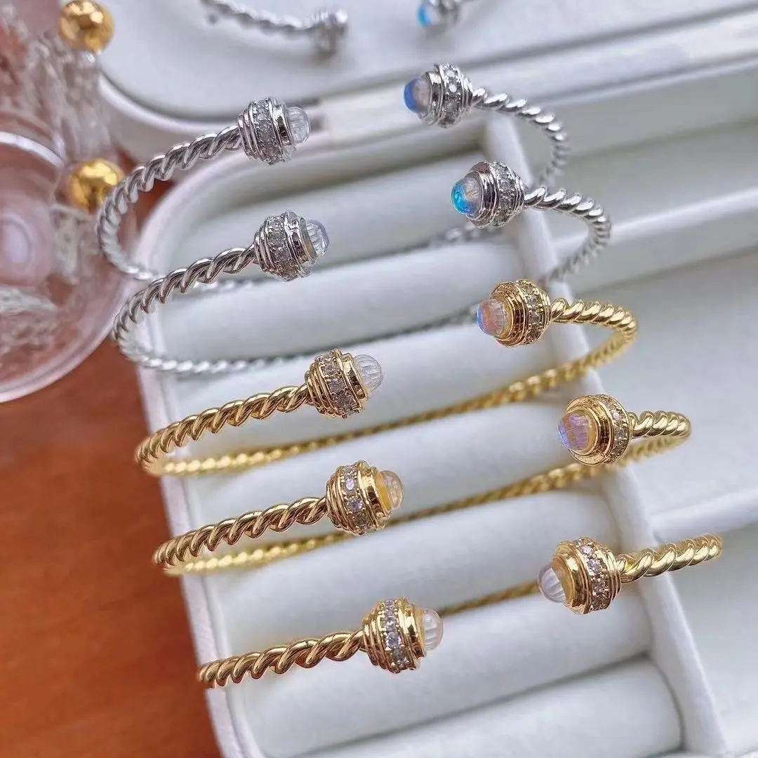 

3PCS, Hip Hop Geometric Moonstone Charm Bangle For Women Girl Luxury Pulseras Mujer Bijoux Femme Women 2022 Trendy Jewelry