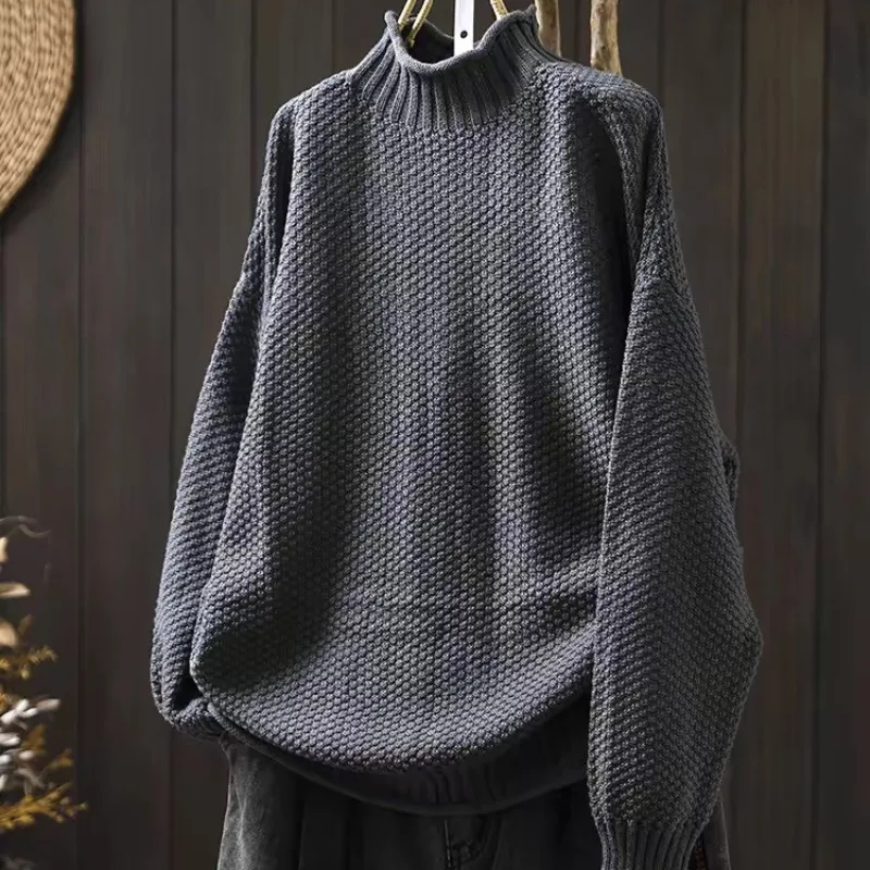 Loose Large Size Casual Cotton Knitted Sweater f High Collar Overhead Autumn Winter New Sle Women's Faion Comfortable ...