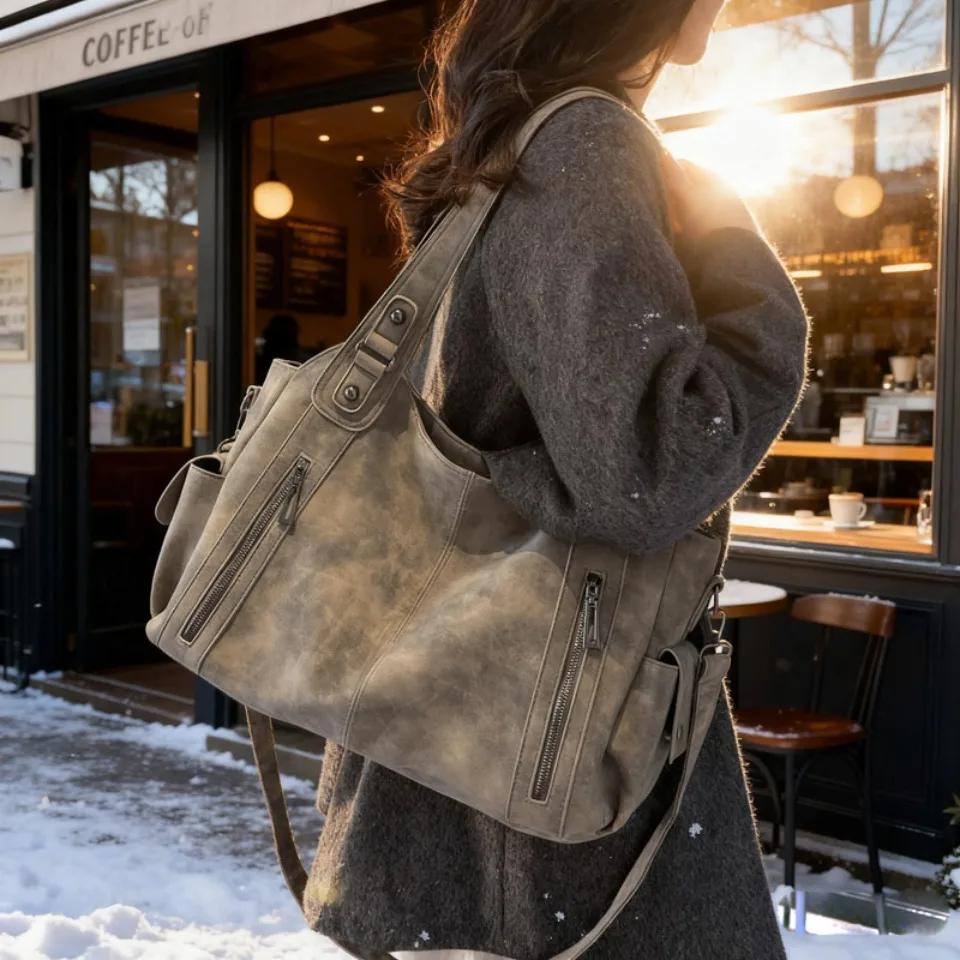 

Large Capacity Frosted Solid Color Handbags Soft Leather Women Bags Crossbody Shoulder Bags Designer Commuter Tote Hand Bag Sac