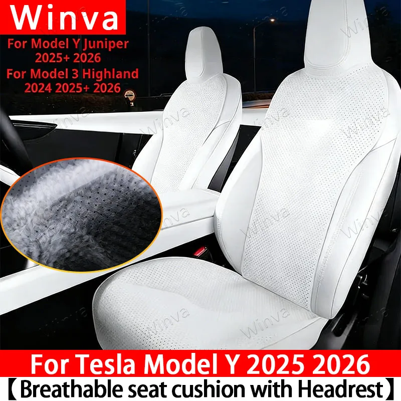 For Tesla Model Y 2025 2026 Nappa Leather Seat Covers with Headrests - Ventilation Comfortable & Split Single Sitting Back Row S