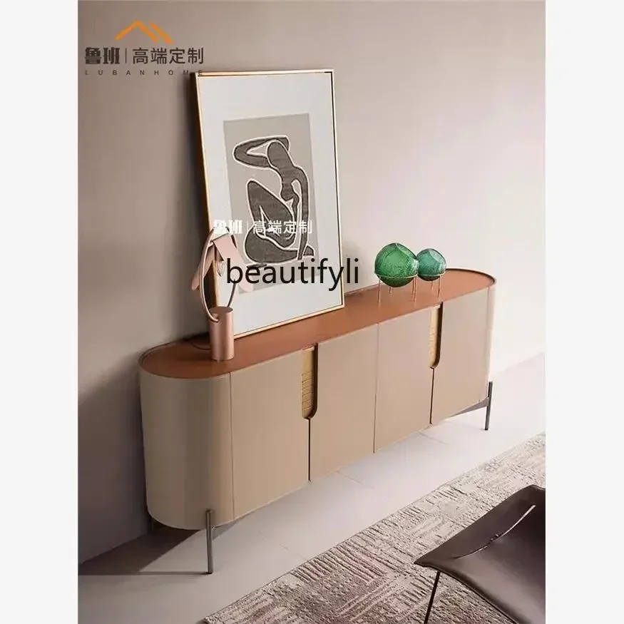 

CC Italian minimalist solid wood dining side cabinet saddle leather four-door locker high-end furniture53