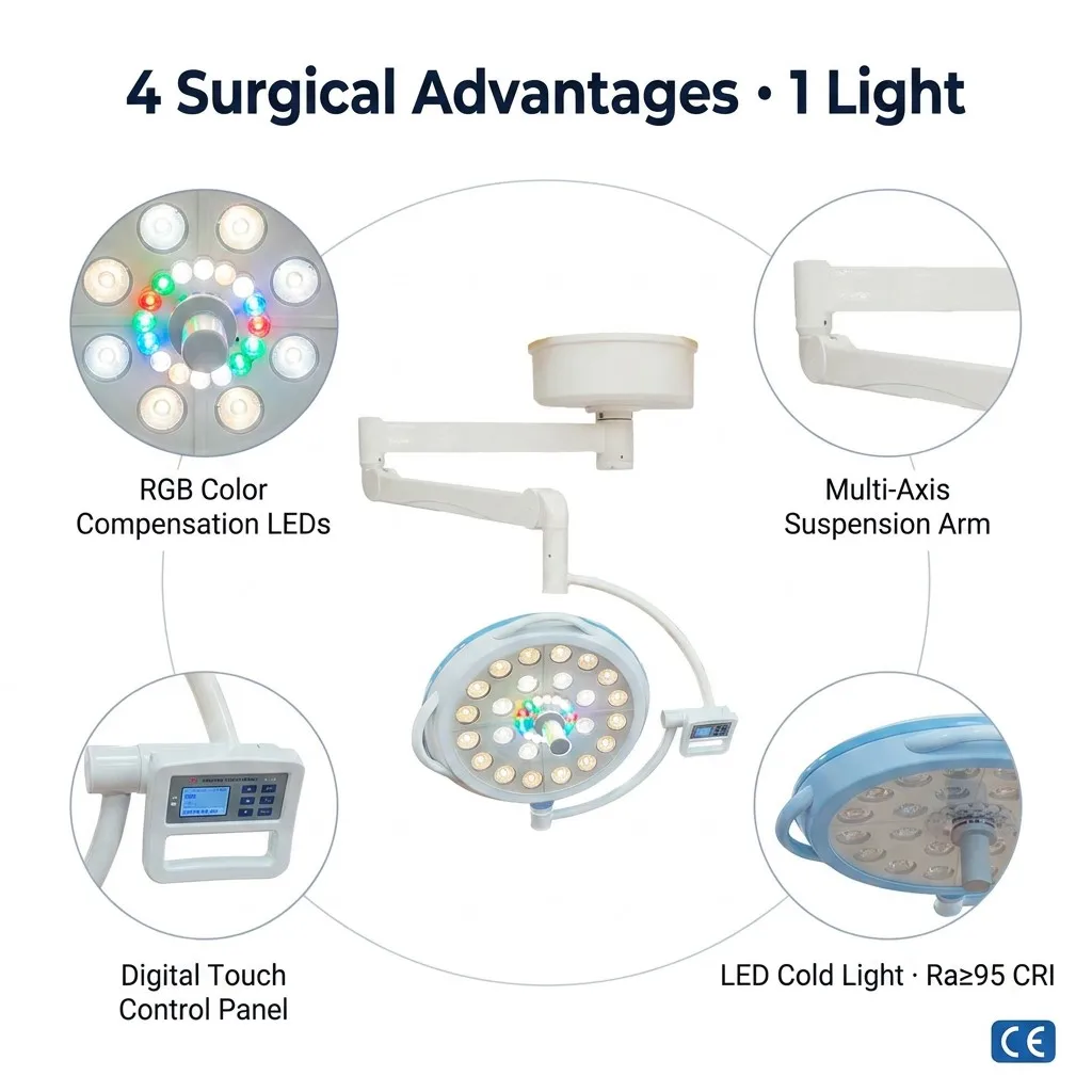 LED Shadowless Operating Light 48 Cree LEDs 160000Lux 3000 to 5700K 6 Step CRI96 Ceiling Mount OT Lamp Hospital Surgery