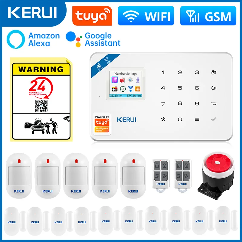 KERUI W181 경보 시스템, 보안 홈 와이파이 GSM 경보, 투야 스마트 모션 감지기, 문짝 센서, 도난 IP 카메라 작동, 알렉사 구글 