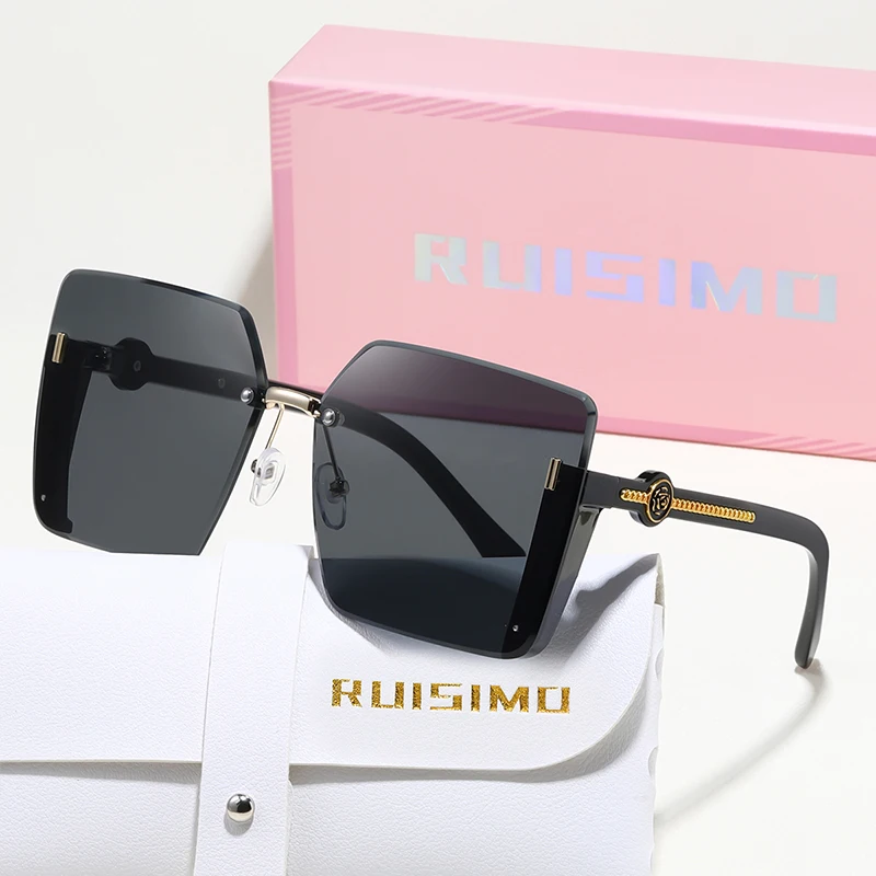 RUISIMO Kleine Frische Randlose Quadratische Sonnenbrille Frauen Männer Metall Gradienten Marke Sonnenbrille Pool Party Männlich Weiblich Gläser UV400