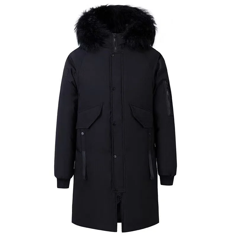 XKK  Hooded Long Down Jackets With Fur Collar Winter Overcoats Warm Parkas Quality Male Casual Jackets Winter Outdoor Long Coats