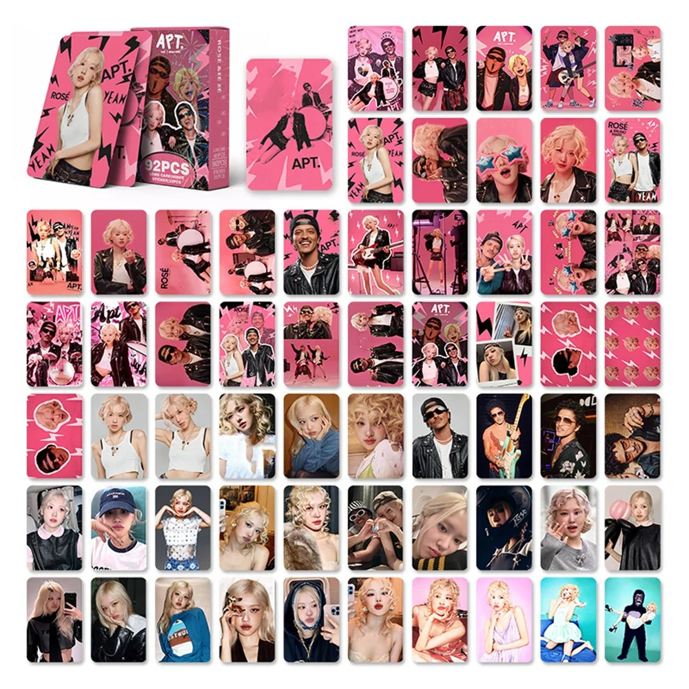 92Pcs/Set KPOP ROSE New Album APT HD Laser Photocards Double Sides LOMO Cards Non Repeating Stickers High Quality Boxed Postcard