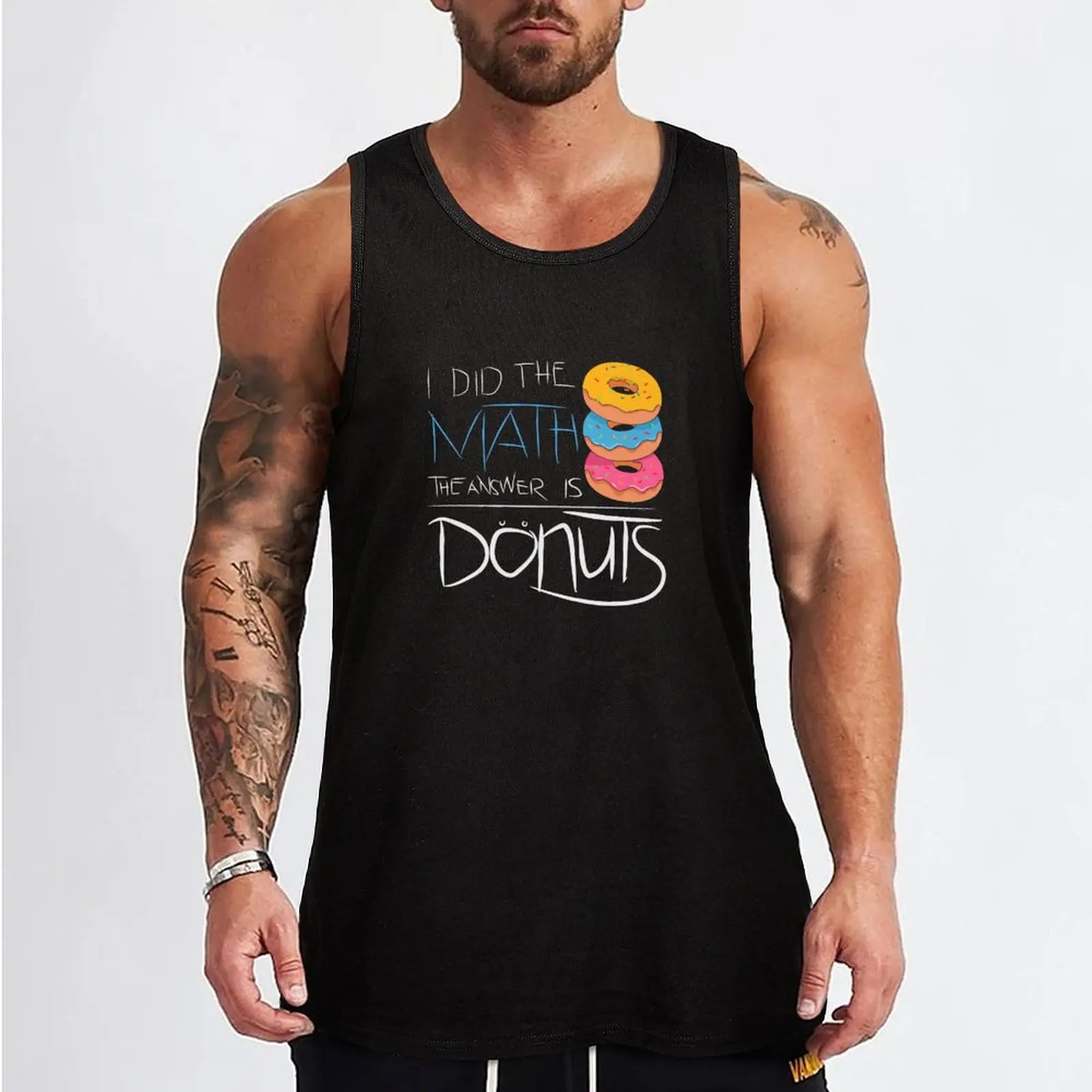 The Answer Is Donuts Funny Math Student Gift graphic Tank Top basketball Men's gym t-shirts tops