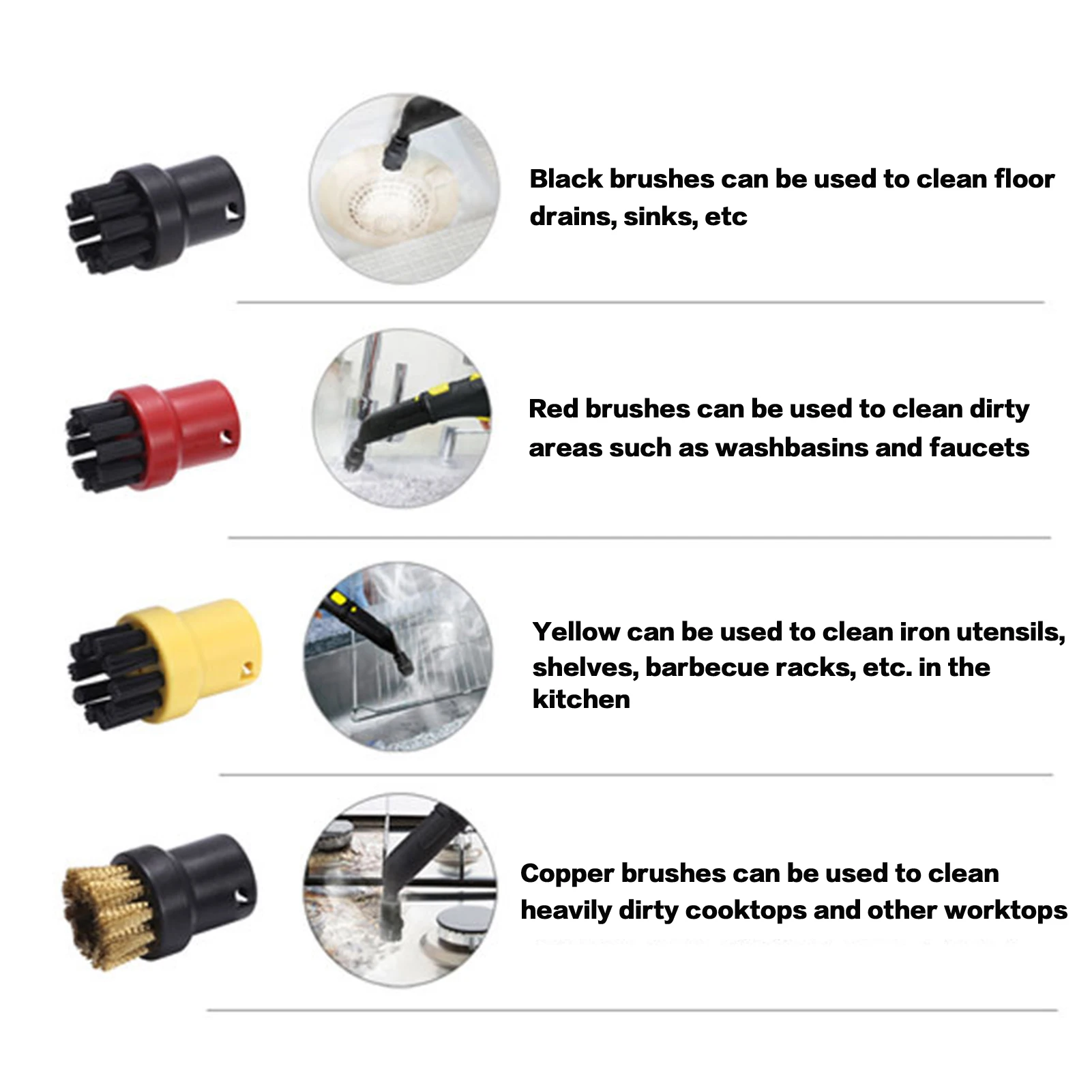 Steam Cleaner Brush Head Kit High Temperature Resistant Round Brush for  Replacement Accessories